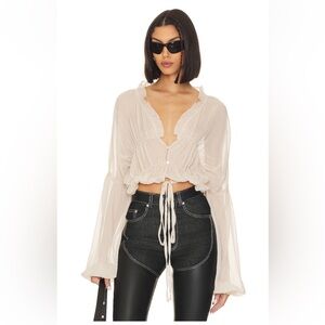 Chic Cream Women's Blouse with Ruffle Detail